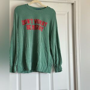 Blue Waters Small Green White Soft Ribbed Red Don’t Worry Be Merry Graphic Shirt